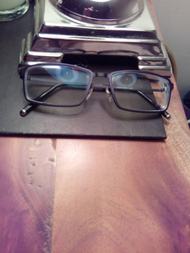Felt like I was being watched Realised it was the reflection of the lamp in my specs